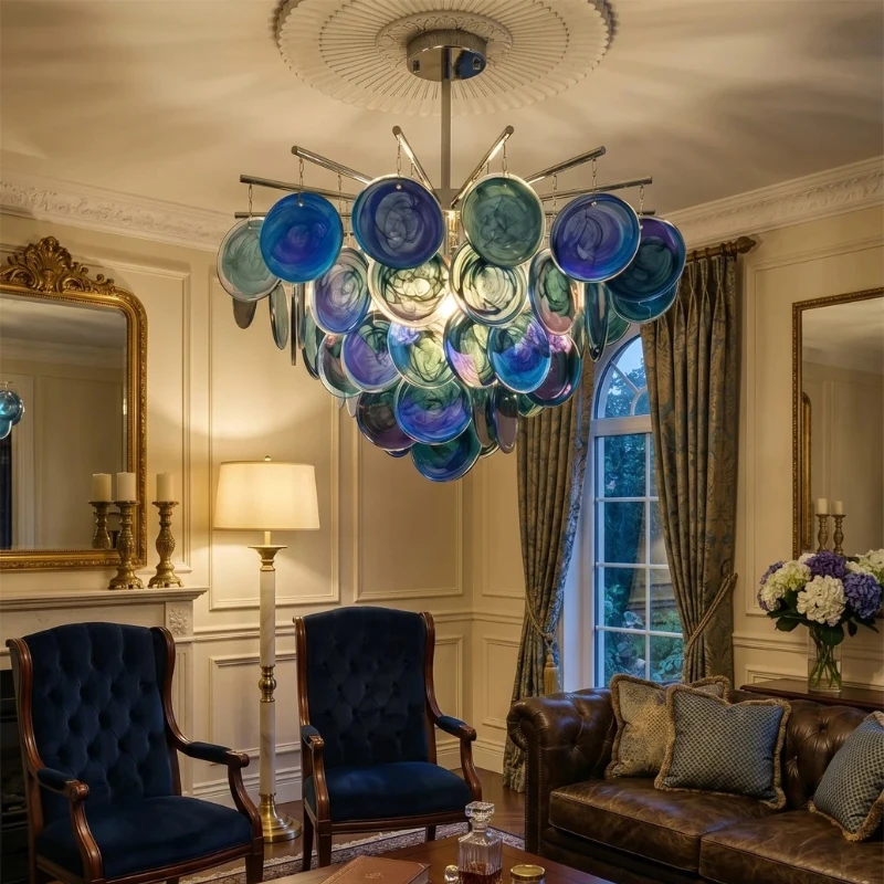 Murano Glass Chandelier For Bedroom Living Room Modern Dining Room Decor Colored Glass Pendant Light Adjustable Height