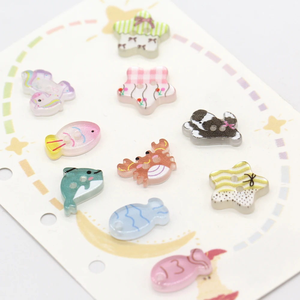 HENGC 10Pcs 15mm Lovely Fish Star Resin Buttons for Clothing Children Shirt Dress Doll DIY Crafts Animal Sewing Button