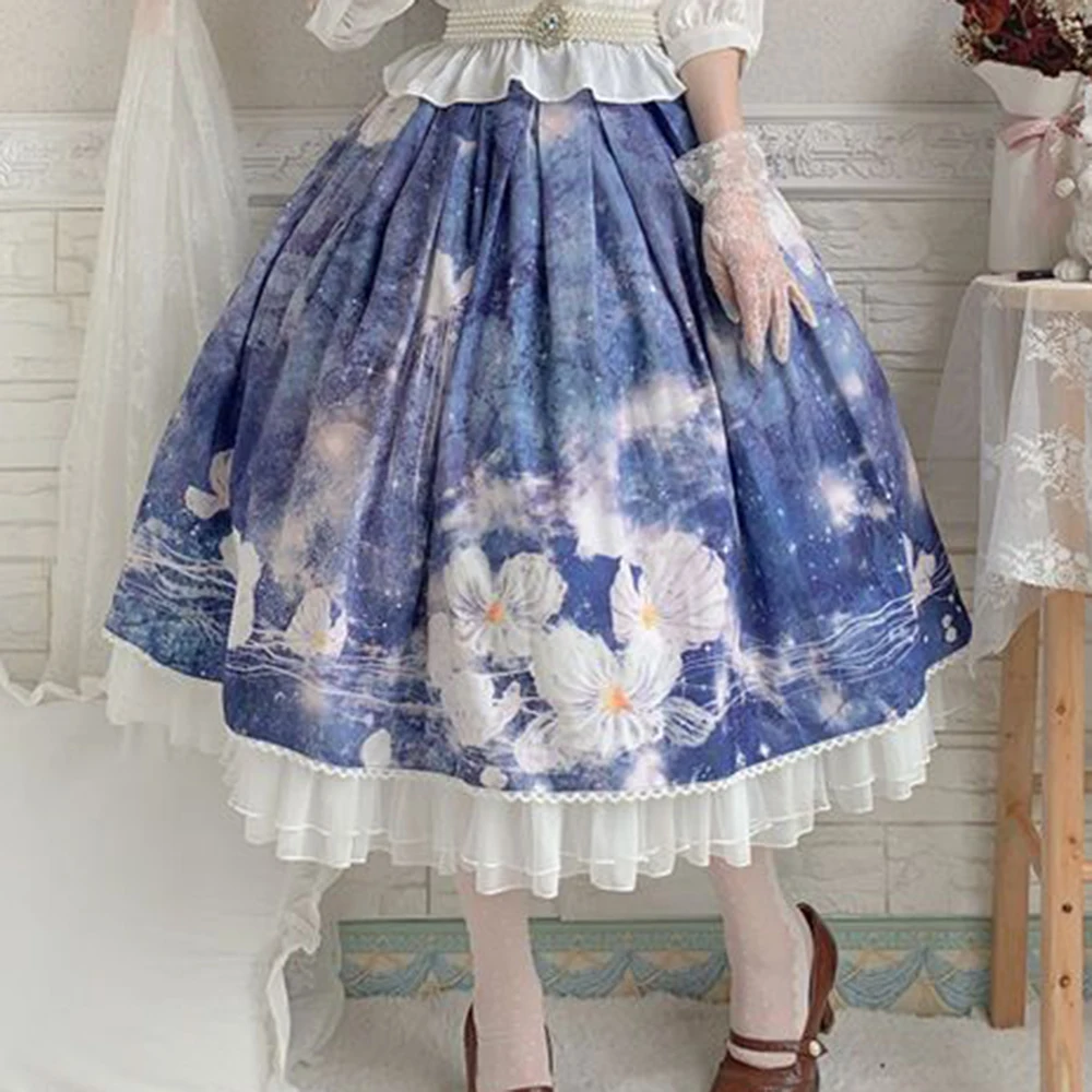 Send a belt to sleep in a flower dream factory original SK skirt Lolita printed lolita skirt  vintage women clothing