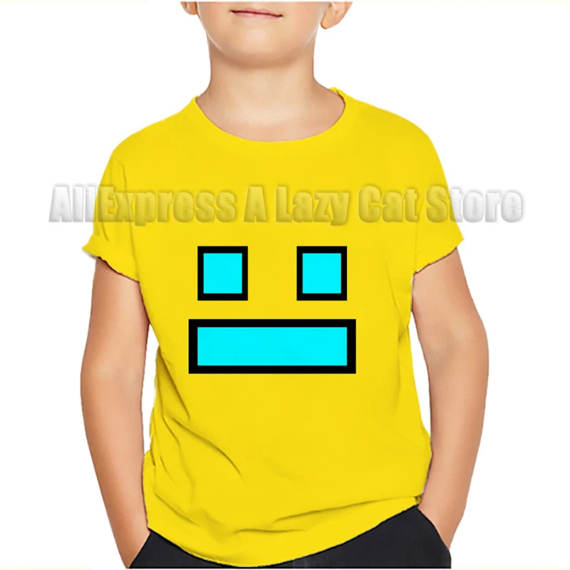 Angry Geometry Dash T-shirt For Boys Clothes Cartoon Summer Thin Round Collar Kids Tees Tops Popular Design Children T Shirts