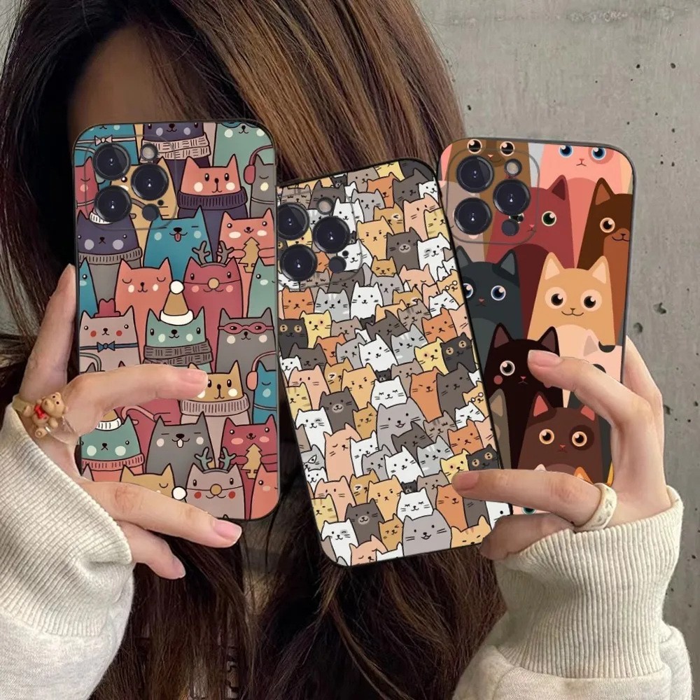 Cartoon Cute Cats Background Phone Case For iPhone 14 11 12 13 Mini Pro XS Max Cover 6 7 8 Plus X XR SE 2020 Funda Shell