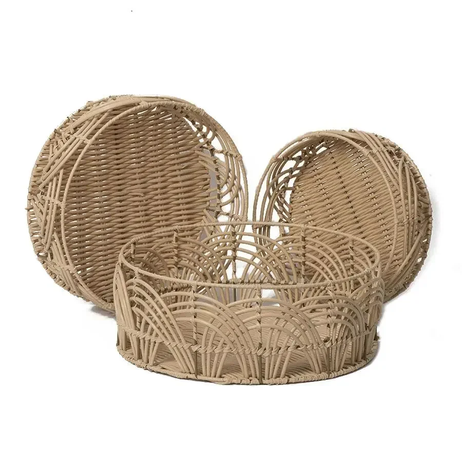 Handmade Rattan Woven Desktop Fruit Basket Pastoral Plastic Rattan Sorting Basket Living Room Creative Storage Decorative Basket