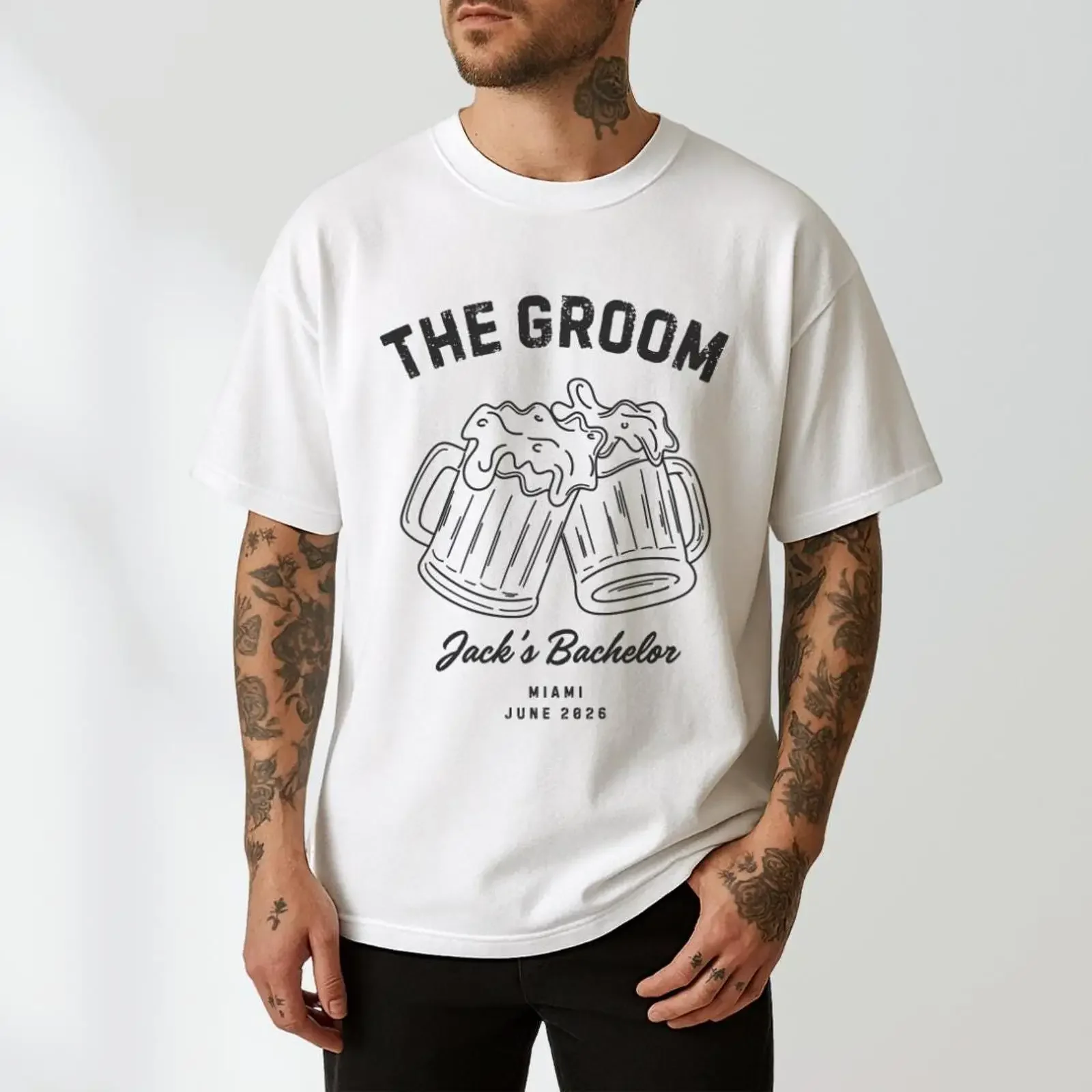 The Groom Beer Custom Bachelor Party T Shirt Groomsmen Matching Wedding for Men vintage Washed graphic Comfortable Casual