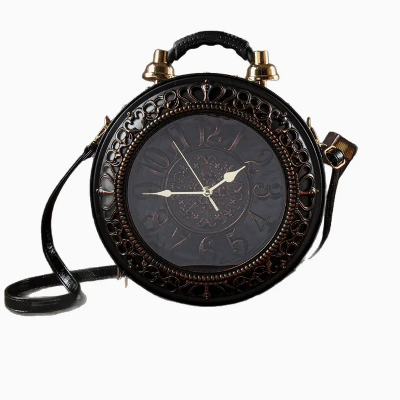Retro creative funny clock-shaped bag Luxury Designer Purses and Handbags  funny Women's round bag pu leather Woman's bag