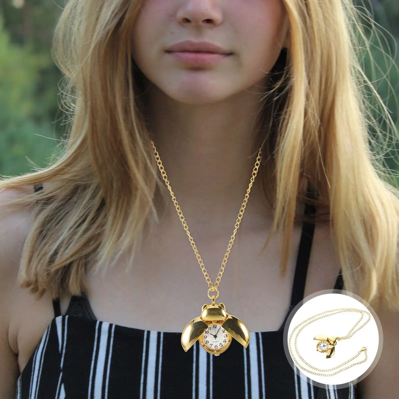 Vintage Pocket Watch Necklace for Women Hanging Chain Cute Retro Style Pendant Watches Accessories