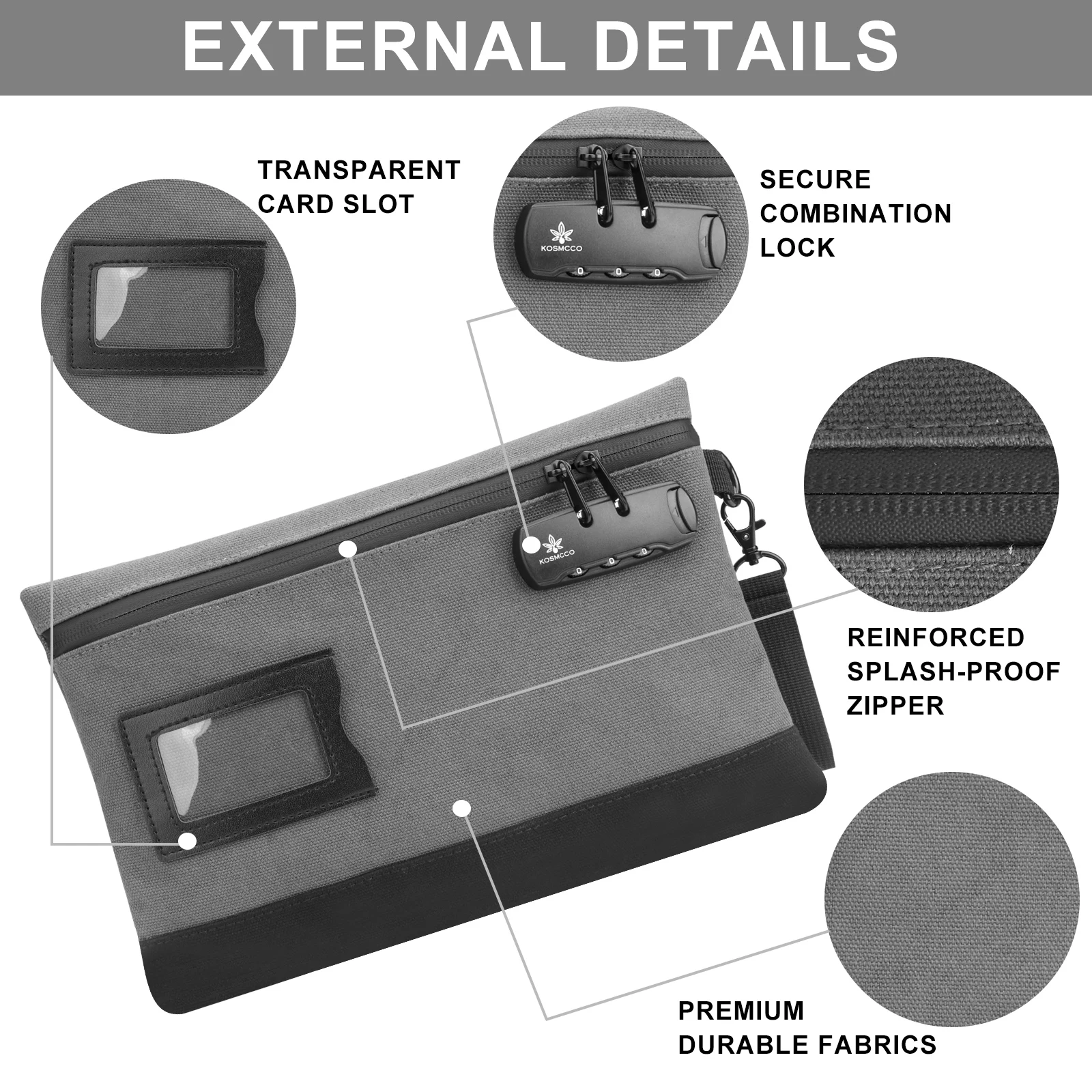 Geldtasche mit Schloss, robuste Geldtasche aus Segeltuch für Bargeldpässe, Aufbewahrungstasche