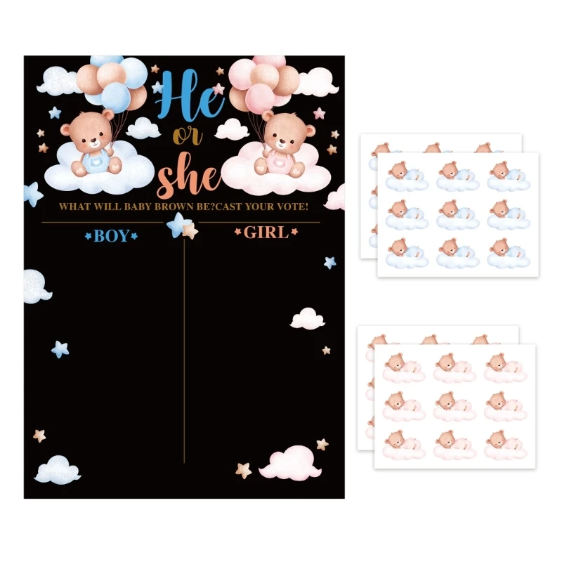 Gender Reveal Game for Baby Shower with Poster 36pcs Bear Girl or Boy Voting Stickers for Gender Reveal Use Party Supply