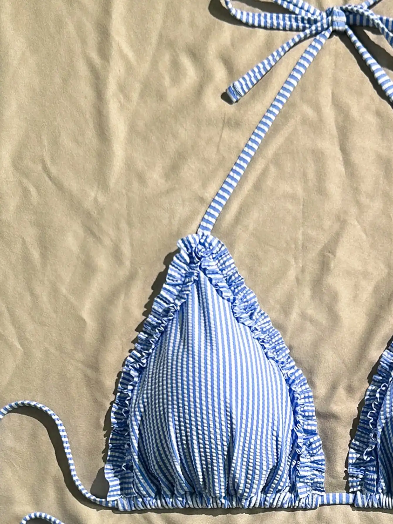 

Комплект бикини с рюшами в сине-белую полоску, 2 шт., для пляжного отдыха