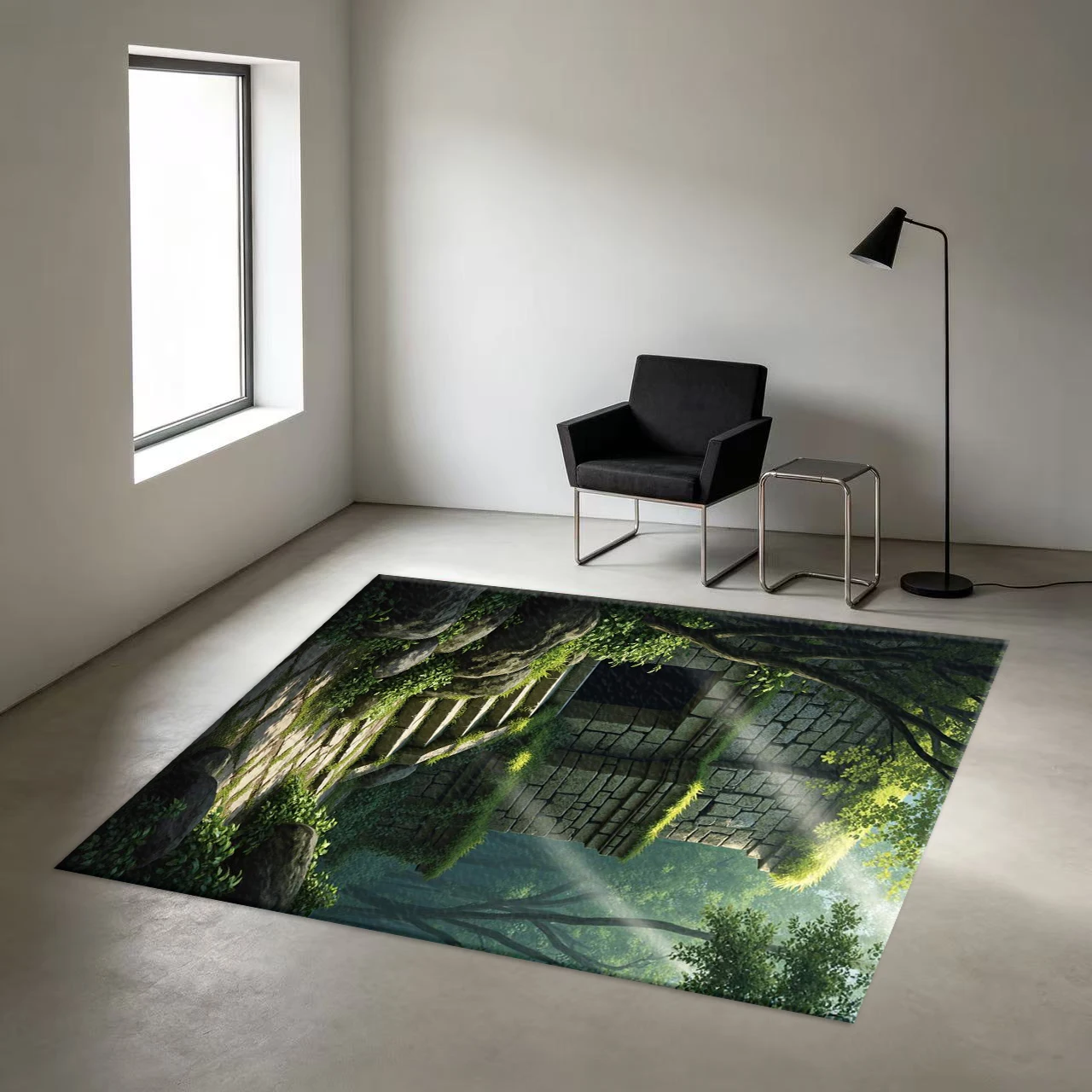 Mysterious Ancient Forest Stone Gate Landscape Carpet, Natural Art Carpet Suitable for Indoor Living Space Decoration