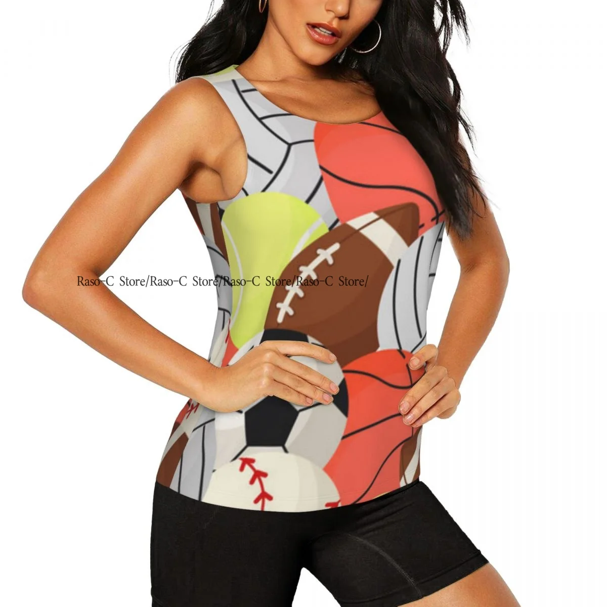 Women Casual Sport Yoga Vest Different Sport Balls Quick Dry Running T-shirt Training Workout Gym Sleeveles