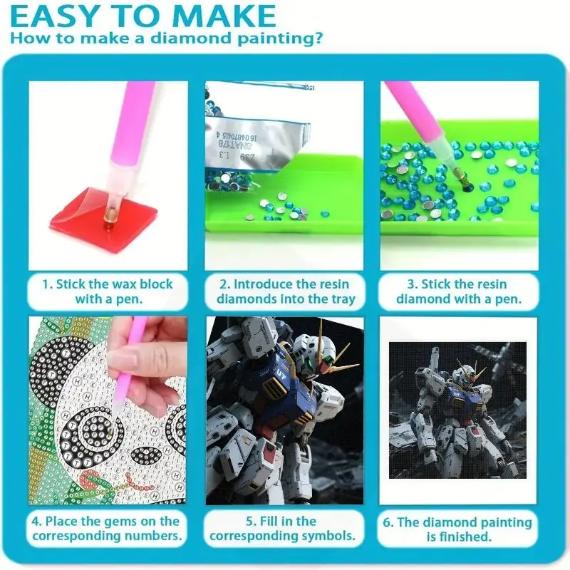 1 Set Kit di pittura diamante 5D fai da te, trapano completo Gundam Robot Mecha Anime Diamond Art Craft per adulti Bambini, macchina da guerra di fantascienza Wal