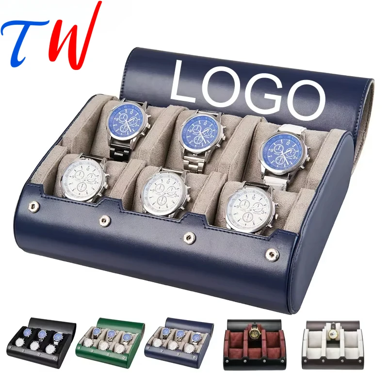 Personalized Custom LogoTravel 6-slot Card Insertion Pu Leather Watch Case Roll Box Portable Jewelry Bracelet Storage Box OEM