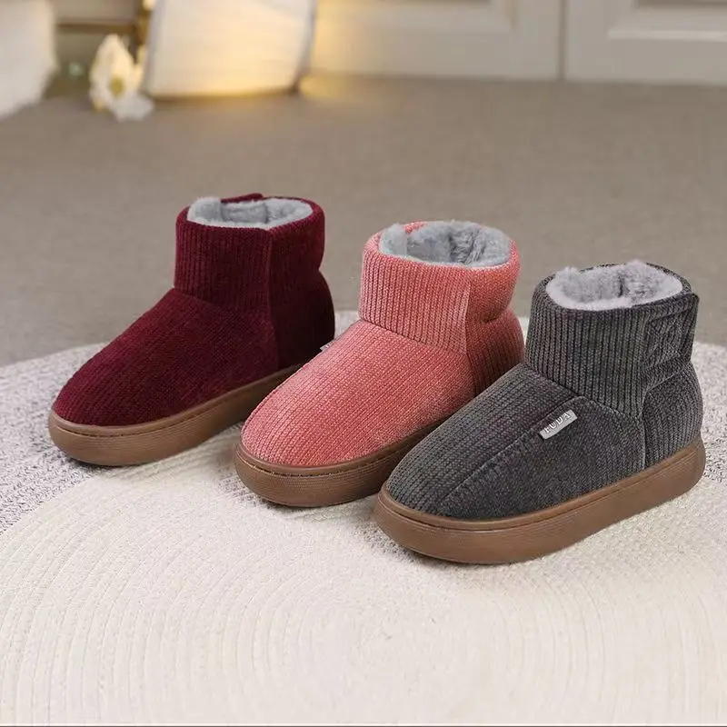 

2025 Winter New Mother Boots Thick Sole Lightweight Home Plus Velvet Comfortable Warm Non-slip Casual Simple Cotton Shoes