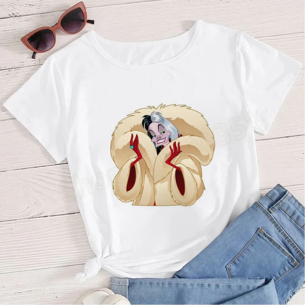 T-shirt girocollo moda donna Cruella De Vil 101 Dalmati maniche corte adatta per tutte le stagioni T-shirt grafiche Y2K Top
