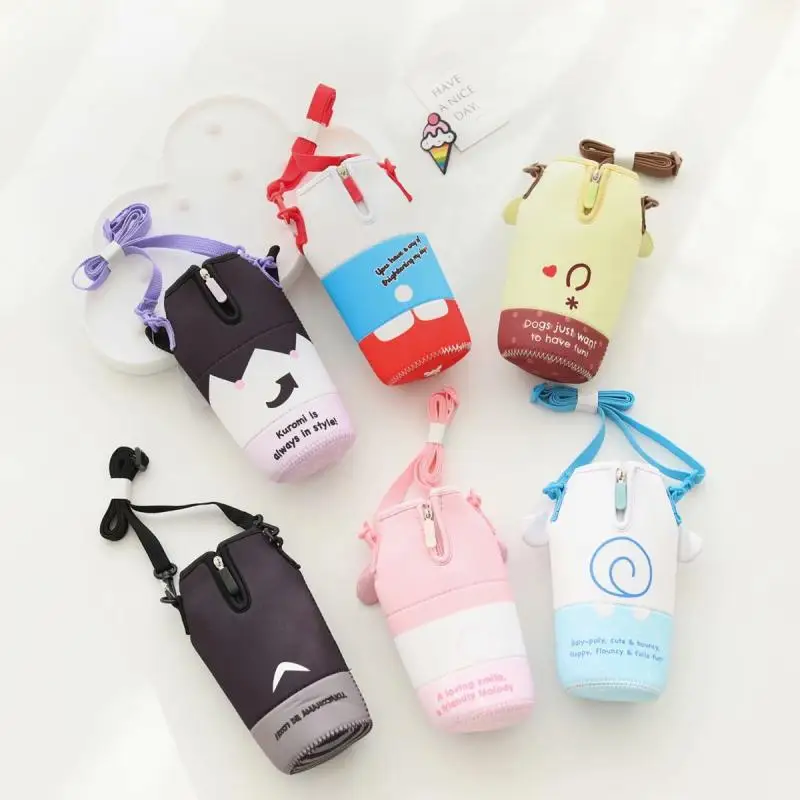 Sanrio Hello Kitty Water Cup Bag Anime Kuromi Cinnamoroll Kids Heat Insulation Anti-Fall Water Bottle Travel Shoulder Bag Gifts