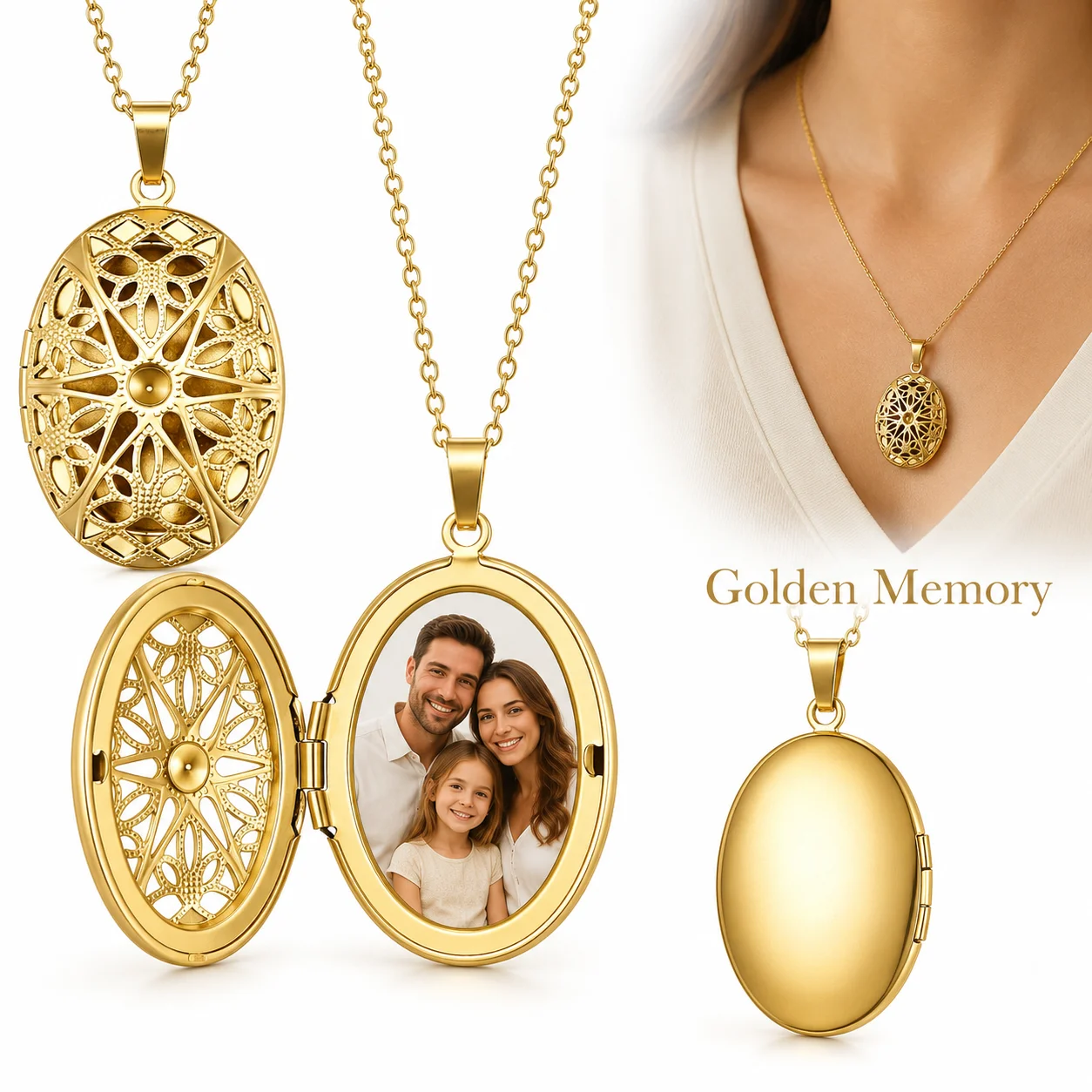Personalized Photo Locket Necklace for Women Custom Picture Oval Pendant Creativity Birthday Memorial Gifts for Mom Wife Sisters