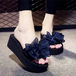 Women Bow Summer Sandals Slipper Indoor Outdoor Beach Shoes Summer Women's Shoes Flip Flops on The Platform Platform Sandals