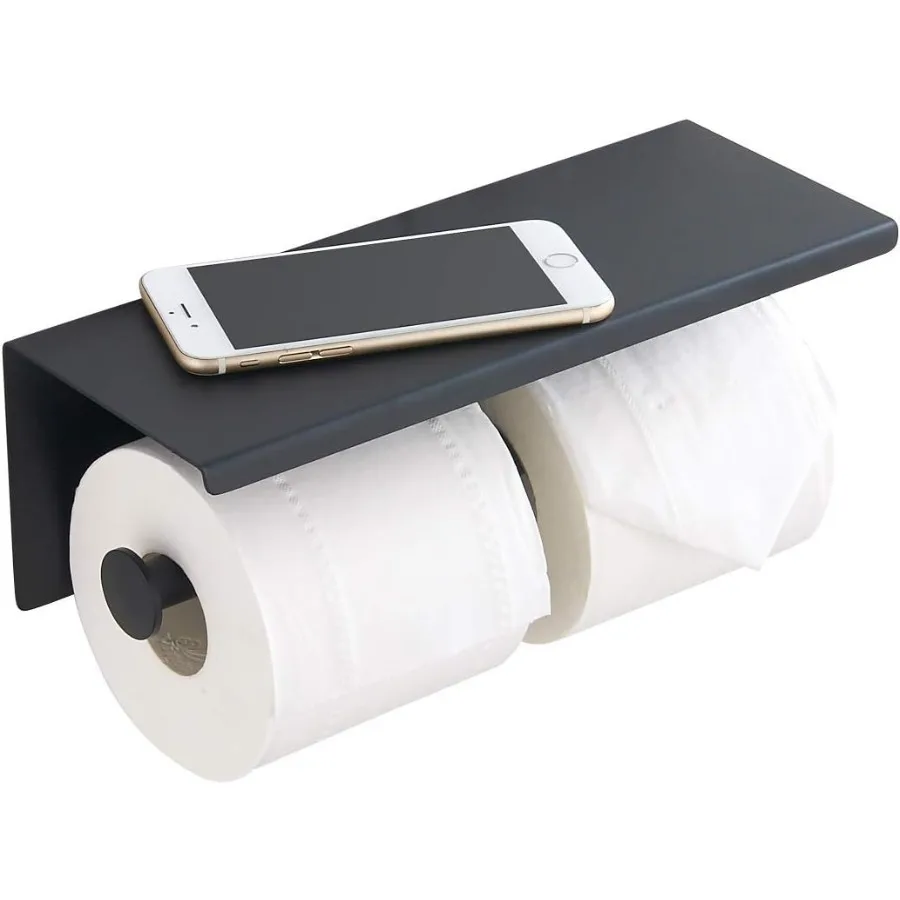 

Двойной держатель для туалетной бумаги из нержавеющей стали 304, настенный матовый черный держатель для двух рулонной бумаги с полкой, черный