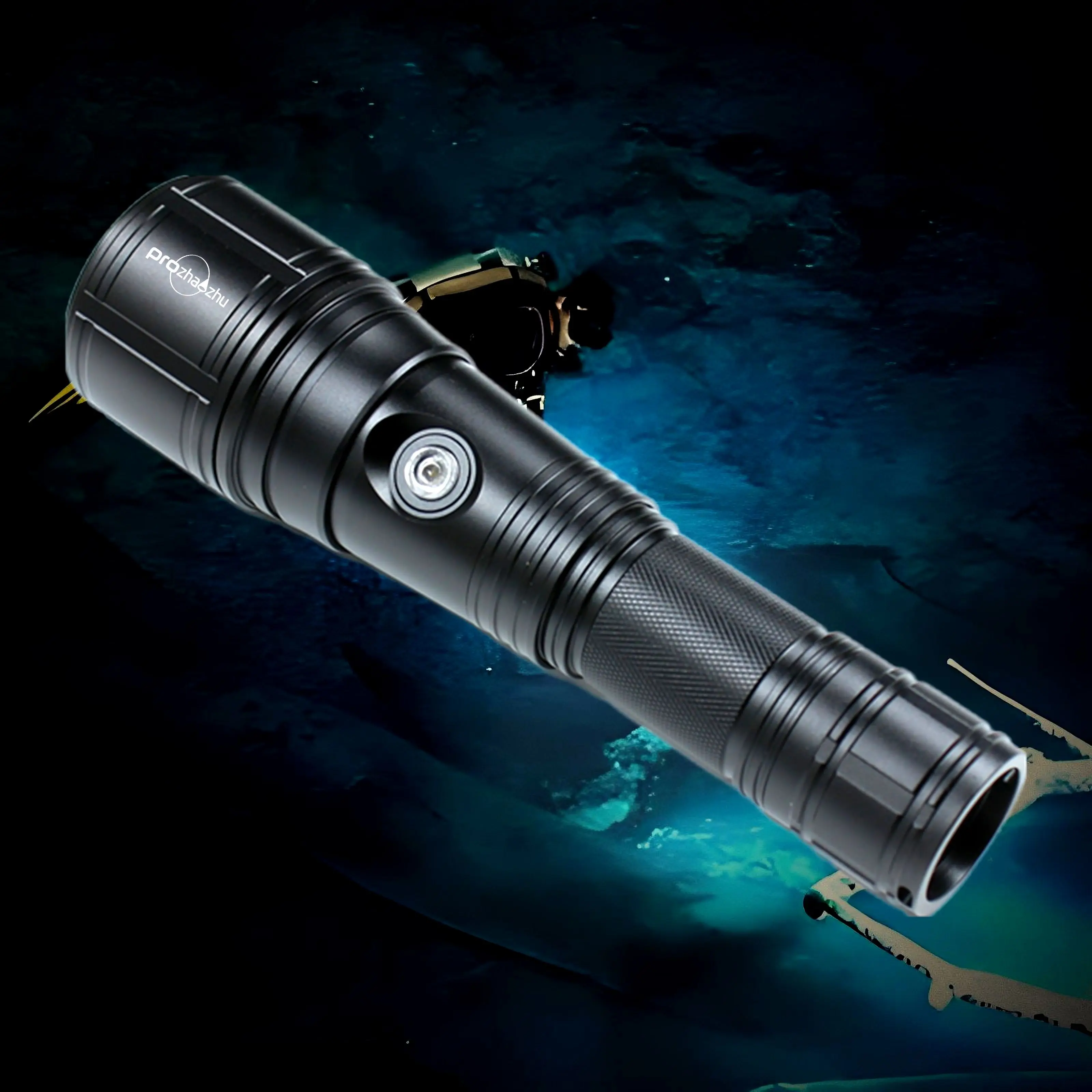 Professional 3000 Lumen IP68 100M Focus Zoom 26650 Multifunction H-L-SOS Rechargeable Diving Flashlight