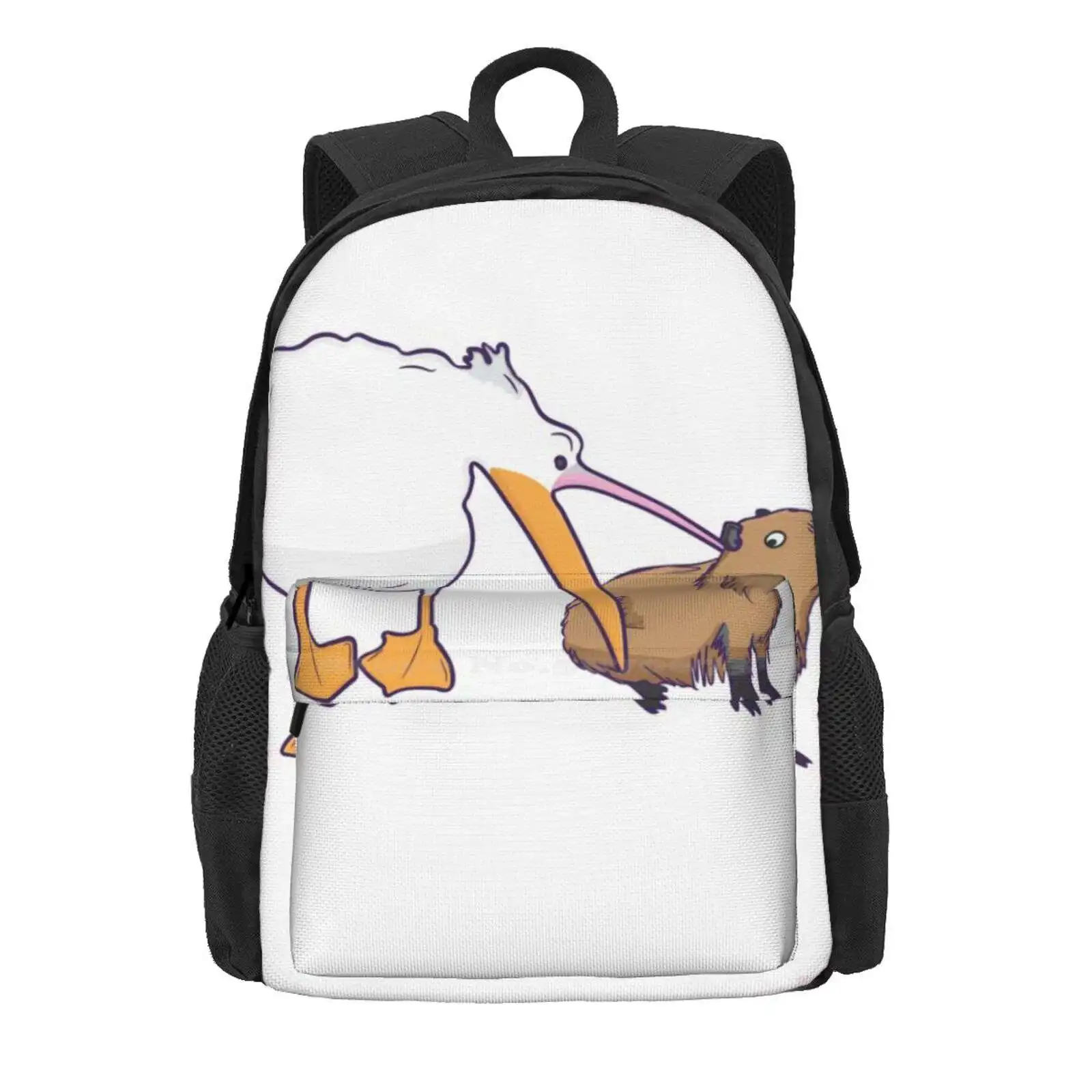 Pelican Tries To Eat Capybara Funny Cute Meme Hot Sale Schoolbag Backpack Fashion Bags Kawaii Capybara Pet Guinea Pig South