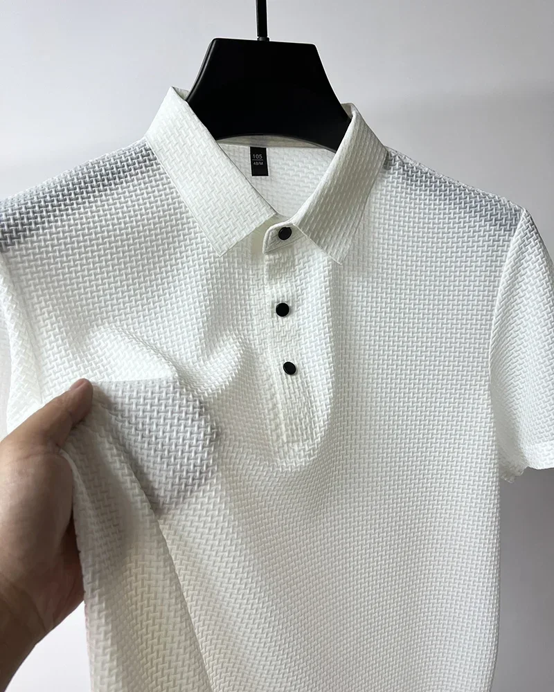 Sommer Neue männer Lop-up Hohl kurzarm Polo-Shirt Eis Seide Marke Kleidung Atmungsaktive Business-Mode T-Shirt männlichen Bis 6XL – Detail 14