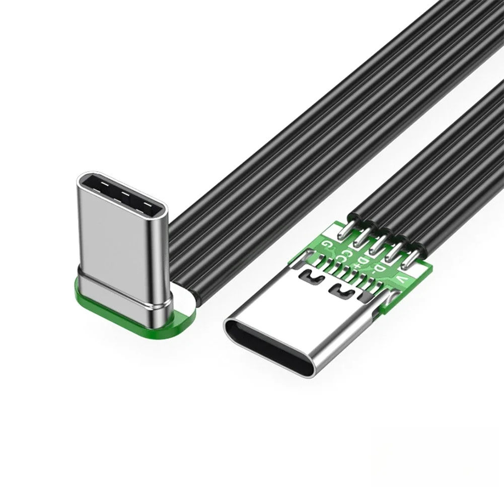 65W Schnellladung 2.0 Datenübertragung Datenkabel Flexibles Flaches Silikon USB-C zu USB-C Kabel Links/Rechts Gewinkelt für Kamera-Handys