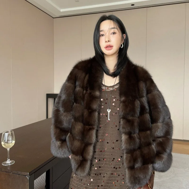 New style of mixed fur coat short leather thickened women's dress collar