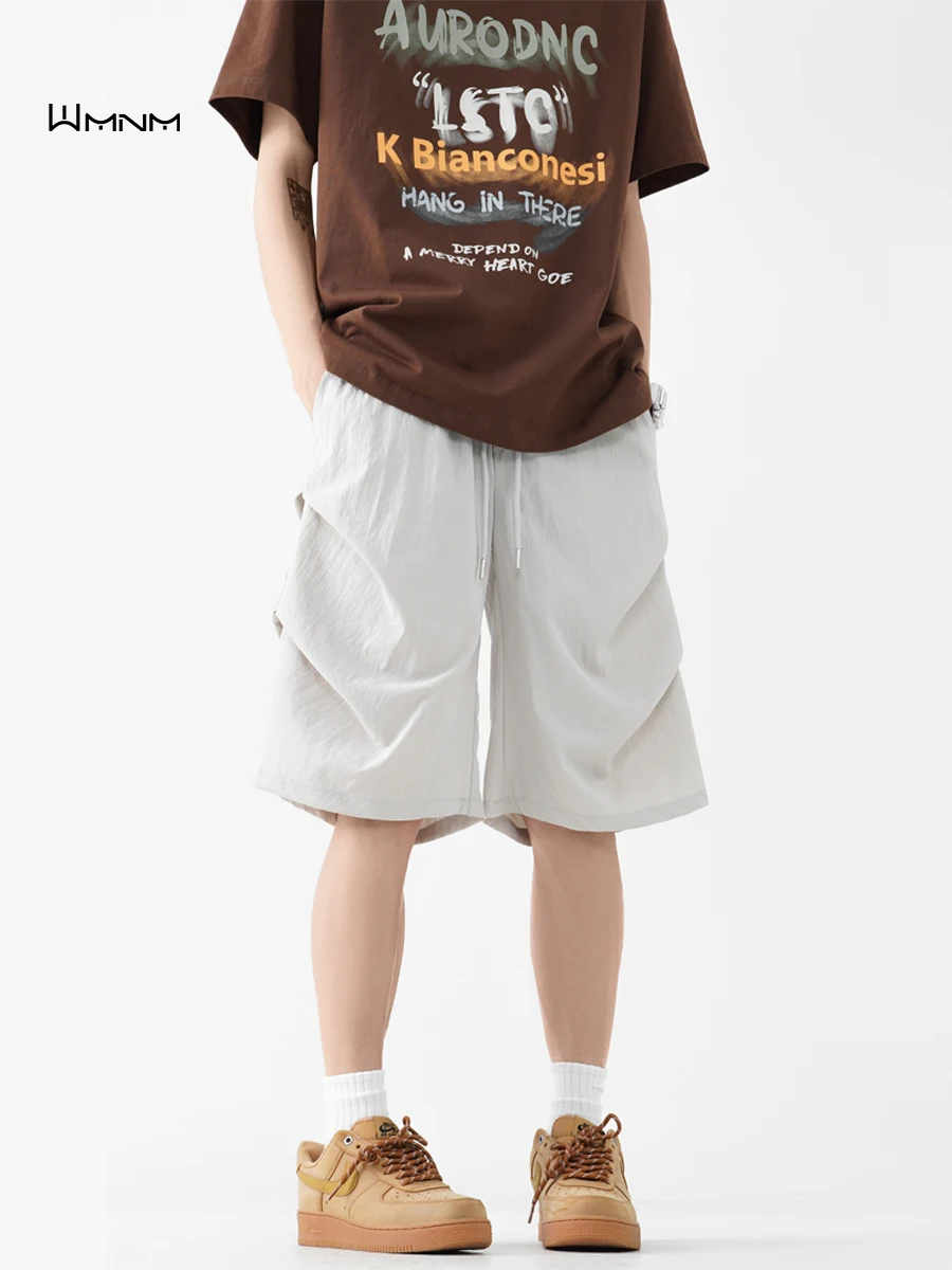 

Повседневные мужские летние тонкие свободные шорты-карго из ледяного шелка для пляжа, быстросохнущие спортивные бриджи до колена