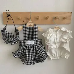 Camicia Plaid Strap Dress Little Dog Clothes primavera/estate nuovi vestiti carini Big Bear Teddy Small Puppy Clothes Cute Dog Sun Hat