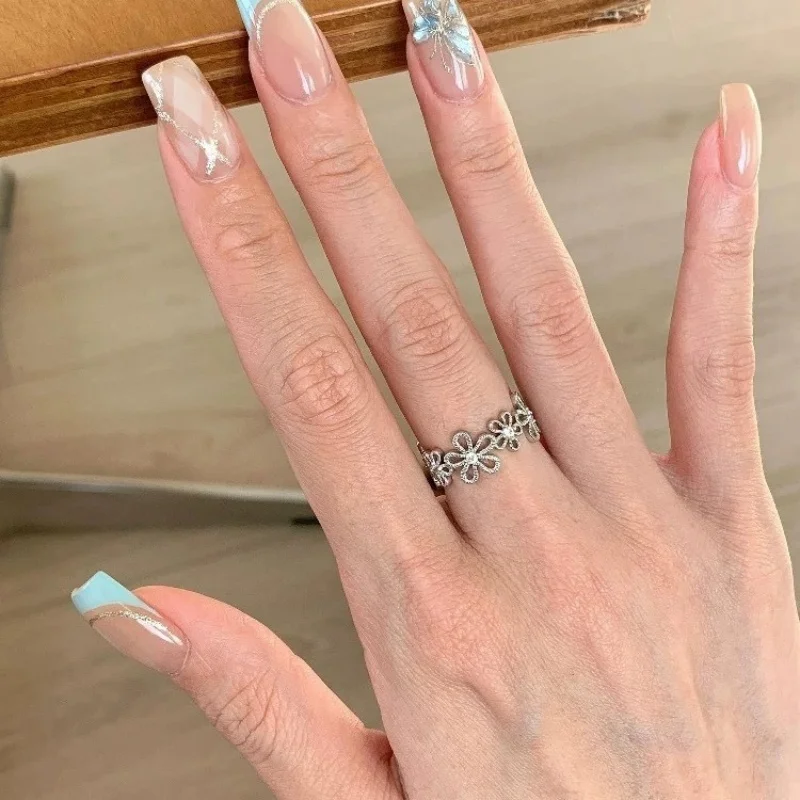خاتم زهرة الدانتيل الرجعية مع زخرفة الماس، خاتم البنصر النحيف الفاخر الفريد للنساء #2