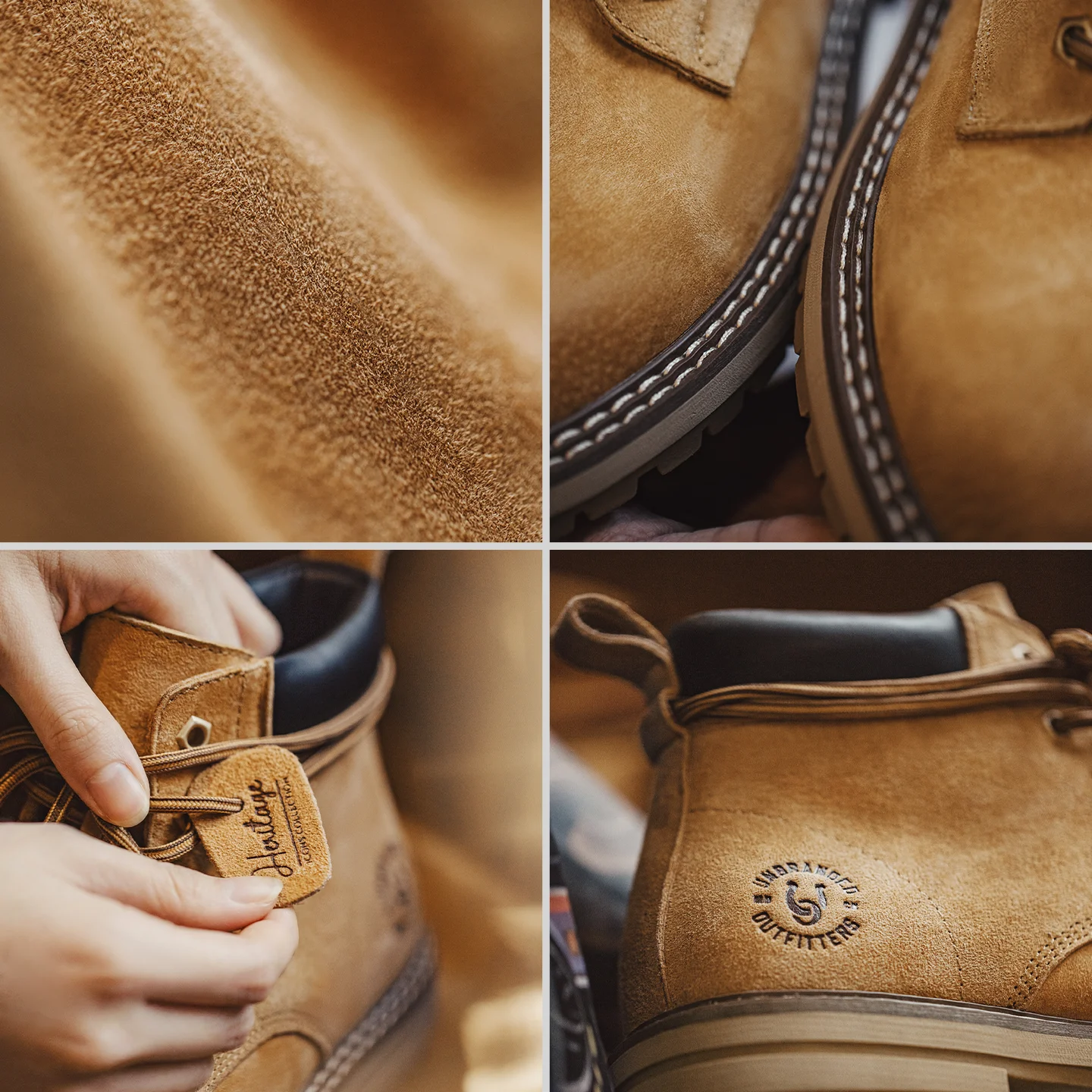 Women's Yellow Suede Lace-Up Ankle Boots - Vintage Workwear Style