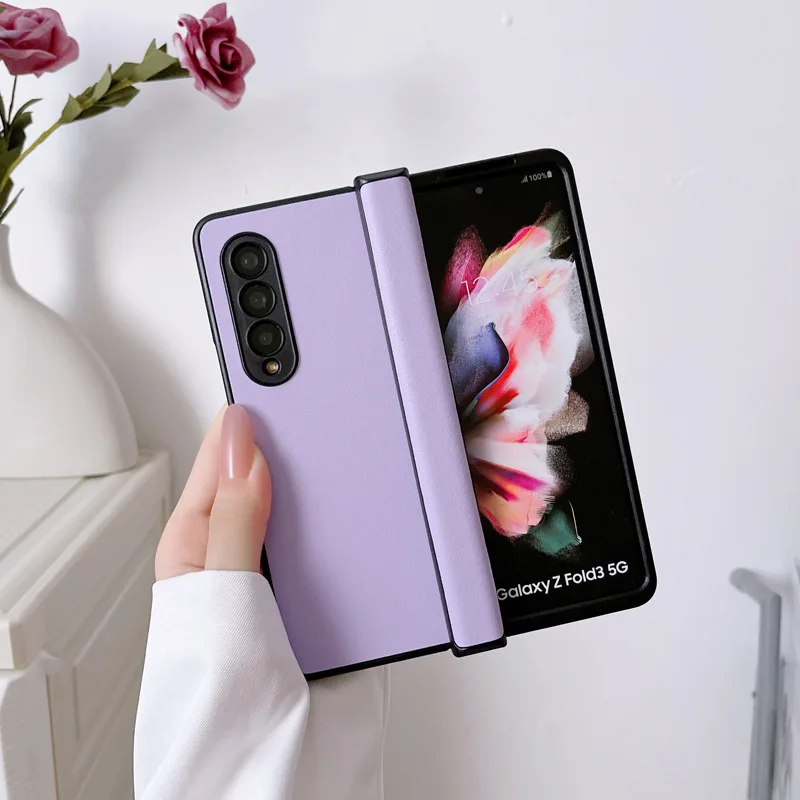 Leather Case for Samsung Galaxy Z Fold 4 Fold 3 5G Solid Hinges Protection Phone Cases for Galaxy Z Fold3 Fold4 Hard Phone Cover