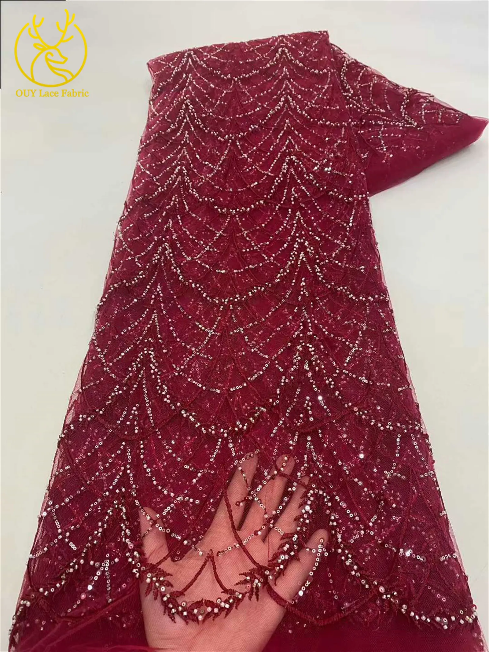 卸売ロイヤルブルーアフリカ手作りビーズメッシュレース生地2025高品質フランス刺繍チュールレースイブニングガウン用