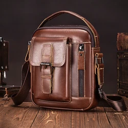 Bolsa de ombro pequena de couro para homens, couro genuíno, mini bolsa crossbody retrô, bolsa vertical casual