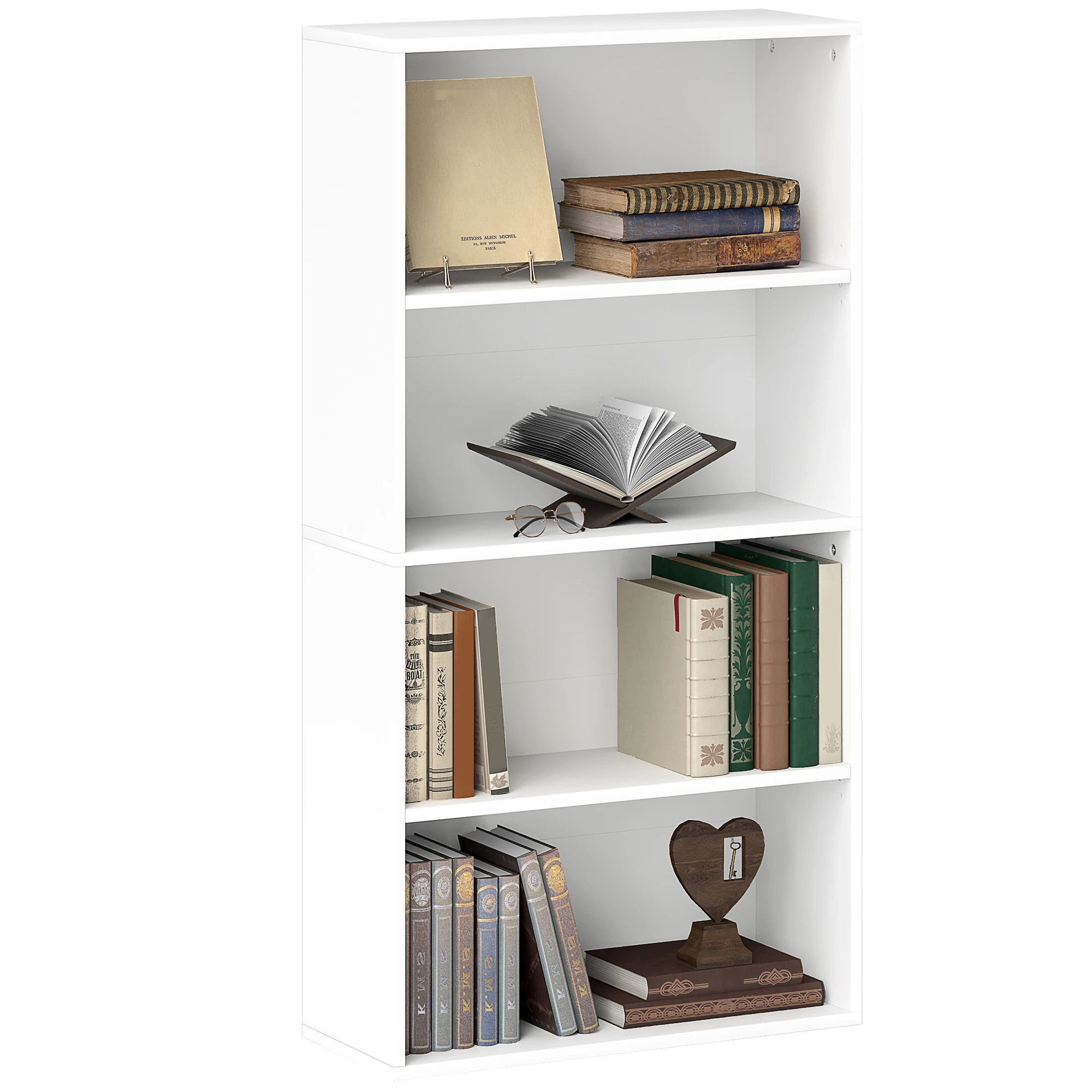 HOMCOM Librería de  Niveles Estantería de Libros con 2 Estantes Ajustables para Sala de Estar Oficina Dormitorio  Blanco