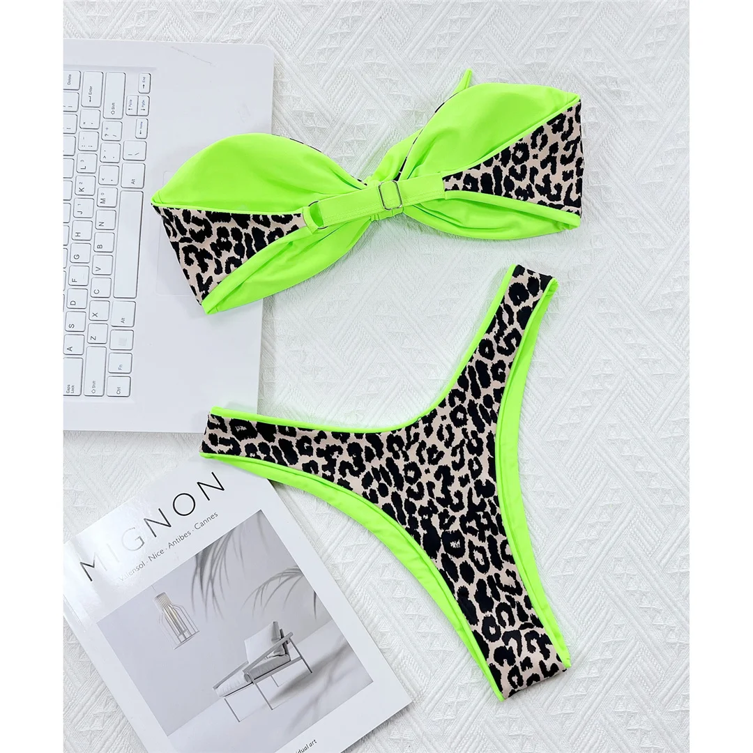 Sexy Bandeau-Bikini mit Knoten und Leopardenmuster, Damen-Badeanzug, zweiteiliges Bikini-Set, Badebekleidung, Badeanzug, Modell V4179 – Detail 10