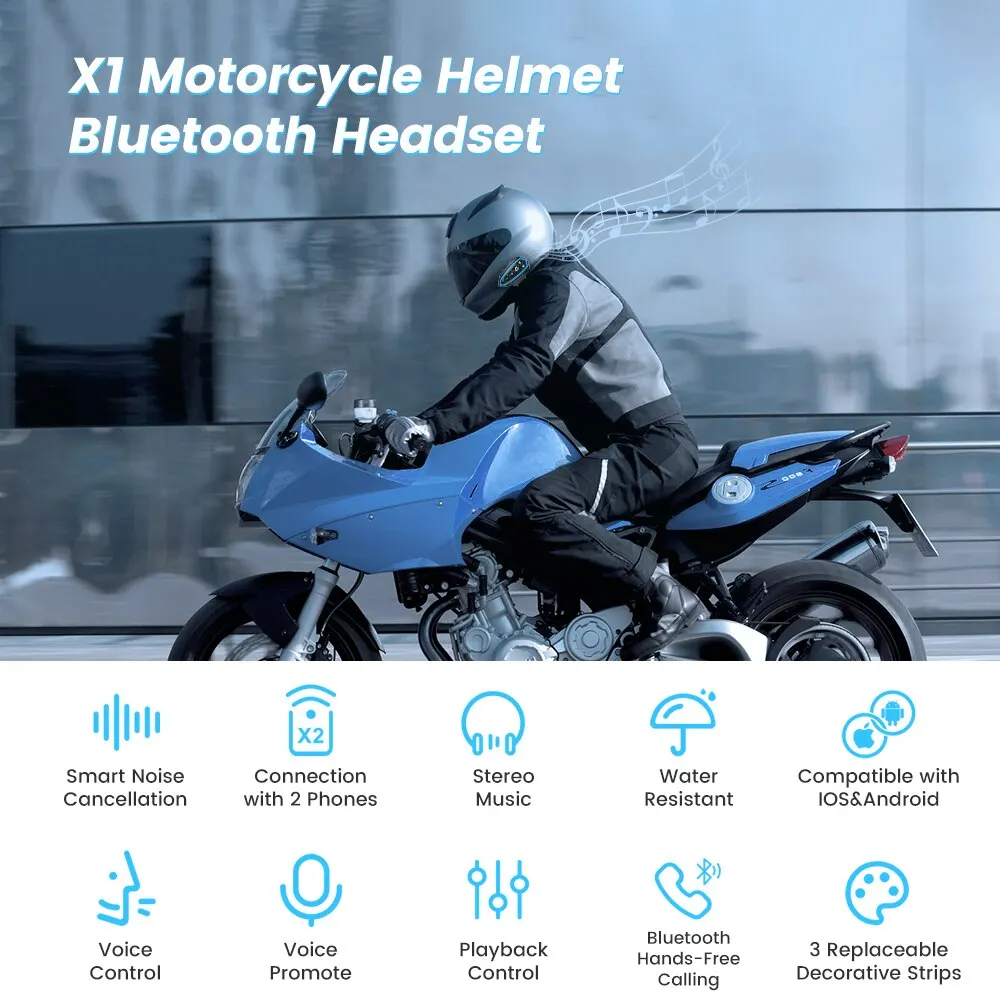 Motorcycle Helmet Headset Bluetooth 5.0 EDR 3PCS Replace Frame Wireless Headphones Earphones IP67 Waterproof Roise Reduction