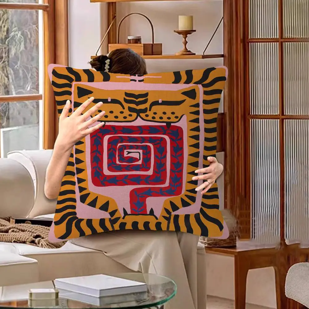 Altes Ägypten, abstrakter, farbenfroher Tiger- und Leoparden-Kissenbezug, Auto-Kissenbezug für Sofa, Auto, Weihnachtsgeschenk, 40 x 40 cm, 45 x 45 cm – Detail 7
