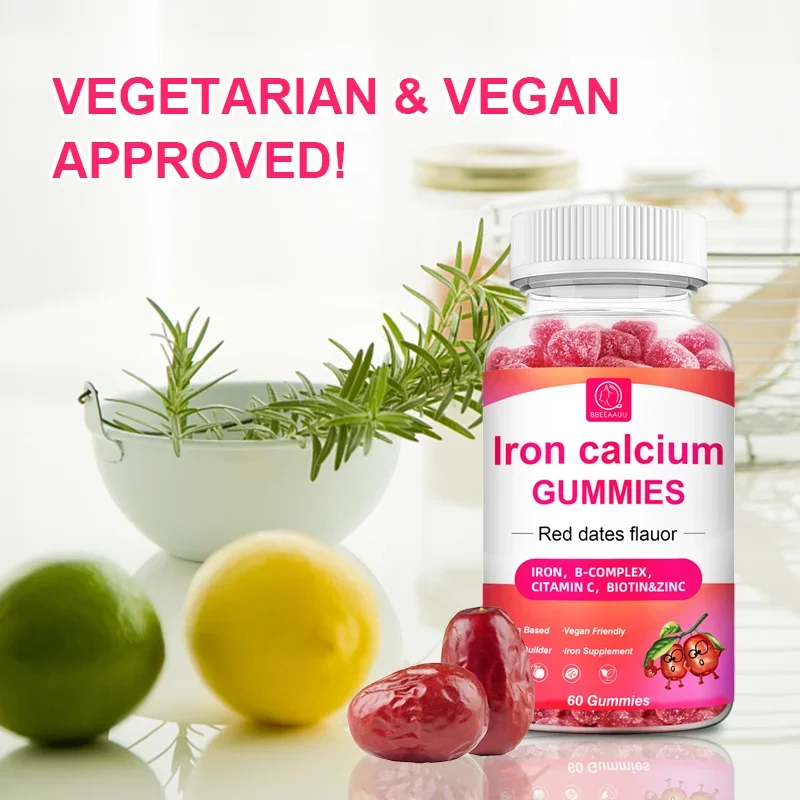 BBEEAAUU Red Dates Iron Calcium Gummies with Vitamins A,B,C Complex Support Energy ,Immune Health for Children and Adults