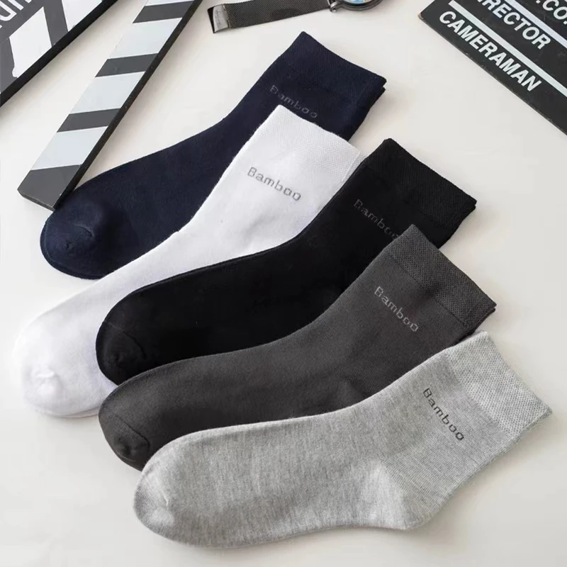 10 Pairs /Lot Bamboo Fiber Socks Men Casual Business Anti-Bacterial Breatheable Men's Crew Socks High Quality Guarantee Socks