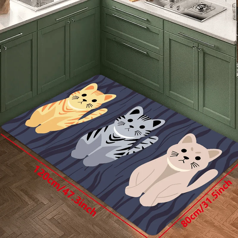 VIKAMA Niedliche Cartoon-Katze, Bodenmatte, Küchenteppich, Fußmatte, Willkommensmatte, weicher Wohnzimmerteppich, Teppich für Schlafzimmer, Heimdekoration