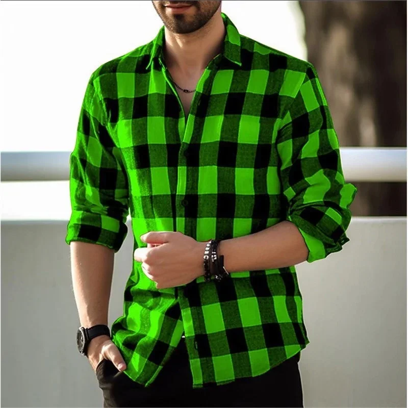 New men\'s shirt long-sleeved shirt plaid shirt daily shopping casual men\'s Hawaiian shirt oversized size XS-6XL