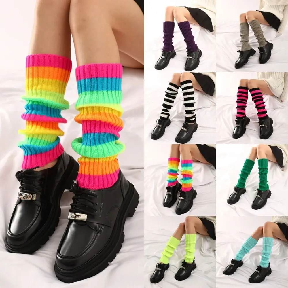 Stylish Y2K Lolita Leg Warmers Harajuku Neon Ribbed Leg Warmers Japanese Kawaii Boot Socks for Women