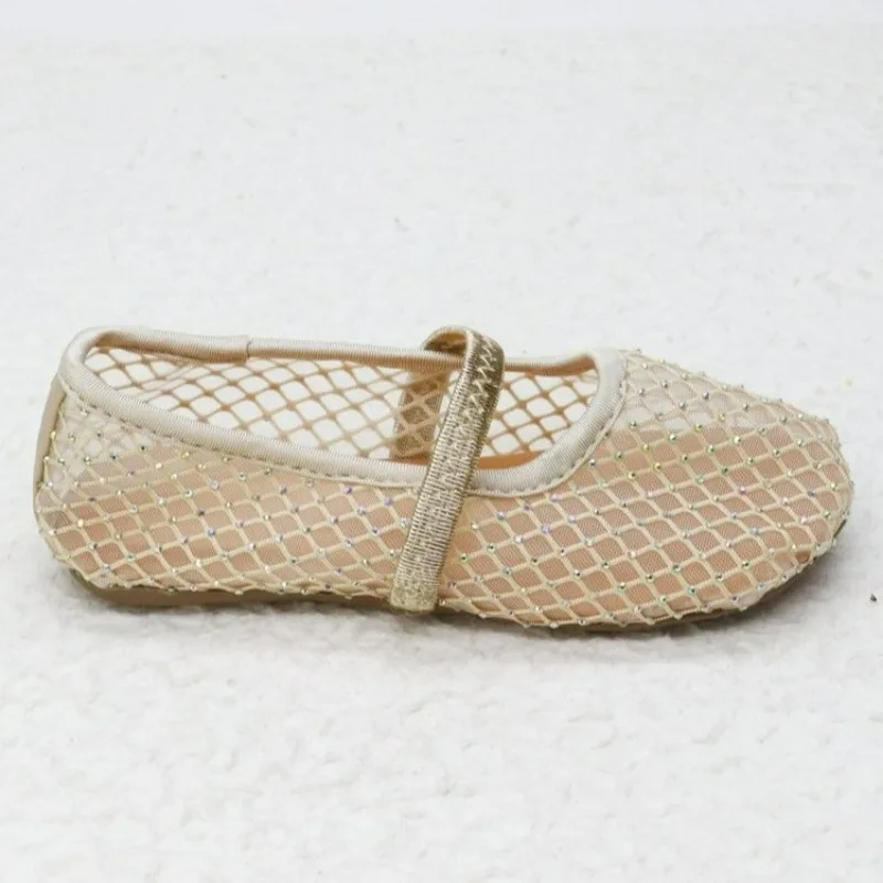 Luxury Lace Mesh Ballet Flat Kid Girls Elegant Brand Design Rhinestones Covered Fishnet Ballerina Shoes Children Dress Zapatos