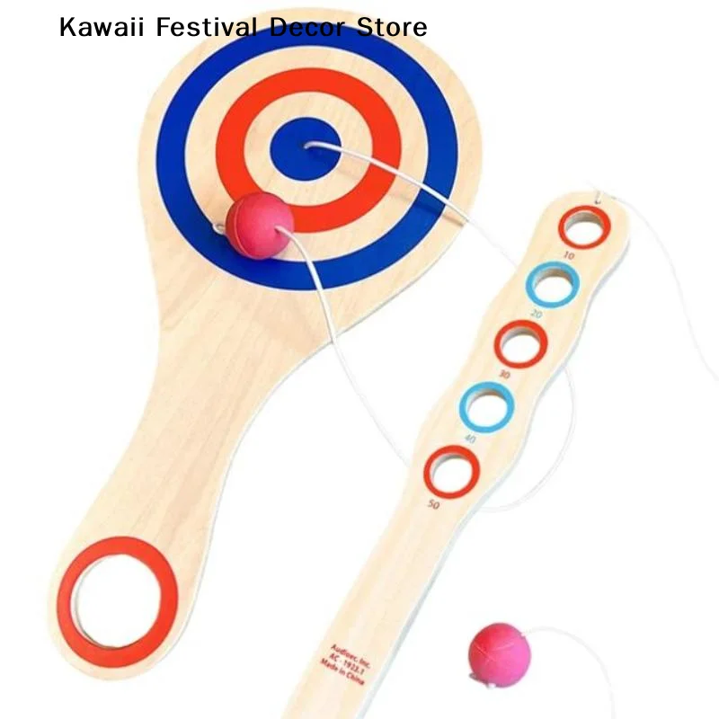 【K】Wooden Paddle Ball With String And Ball, Hand-Eye Coordination Elastic Technology Paddle Interactive Sensory Training Kit