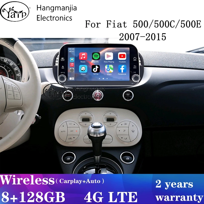 Android 15 Wireless CarPlay Auto Radio for FIAT 500 500C Abarth 2007 2008 2009-2015 Multimedia Screen Stereo GPS Navigation 8