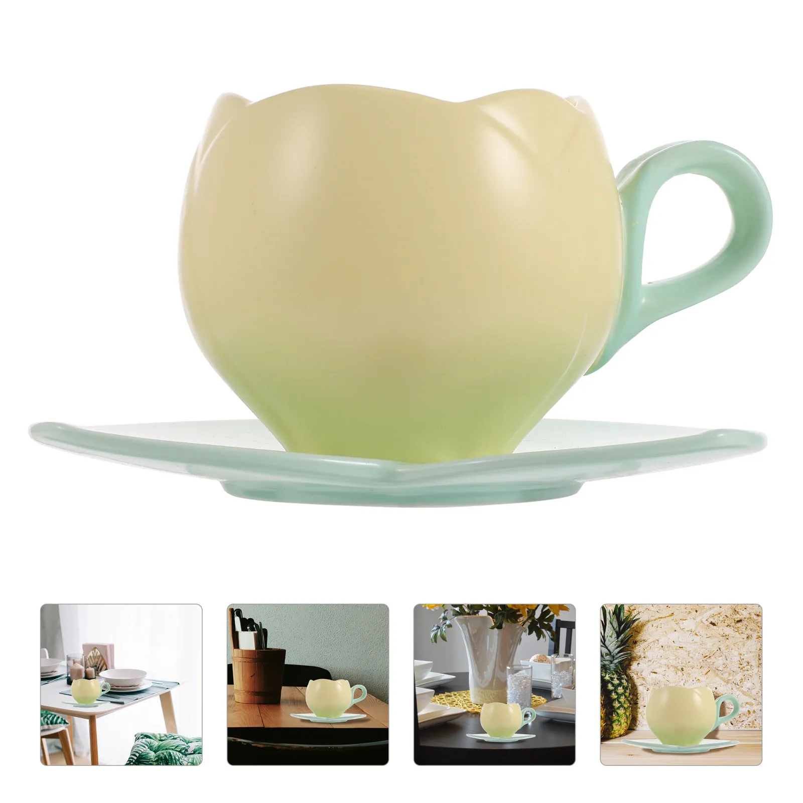 Juego de 1 Taza de Café con Platillo, Diseño de Tulipán de Cerámica, Juego de Vajilla para Chocolate Caliente, Leche, Agua, Refrescos, Cócteles, Té, Vino, para el Hogar