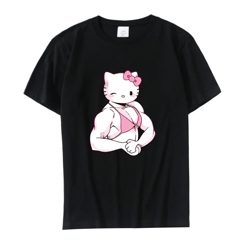 Camiseta gráfica Kuromi Hello Kitty y sus amigos, camisetas de algodón con estampado muscular de Anime Cinnamoroll, camiseta de manga corta para mujer