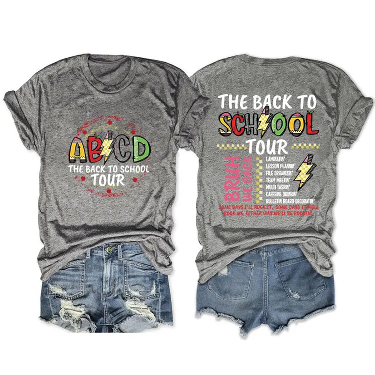 

Summer fashion short-sleeved T-shirt the back to school tour printed front and back loose crew neck casual top