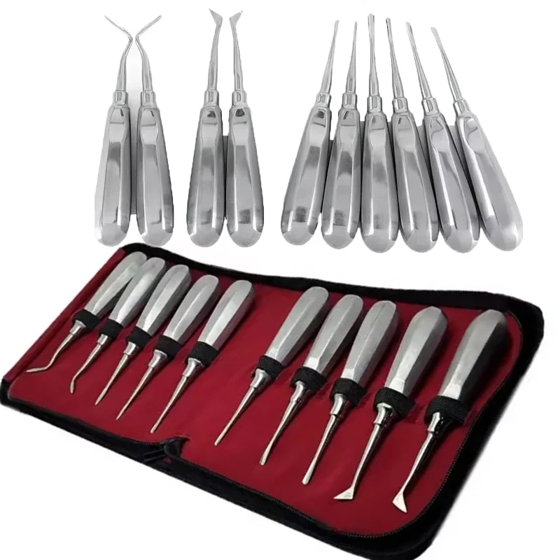 

10 шт./компл., стоматологический подъемник из нержавеющей стали, минимально инвазивный инструмент для извлечения зубов, выпрямление, изогнутый стоматологический подъемник, инструмент для стоматолога